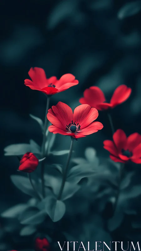 Vivid Red Blooms Dancing in Twilight.