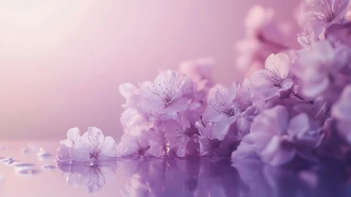 Delicate Rhododendron Petals With Dewdrops Float Upon Reflective Surface