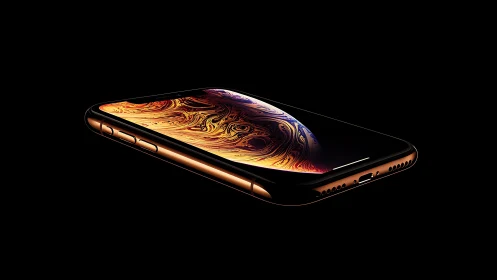 Smartphone with liquid gold wallpaper display.