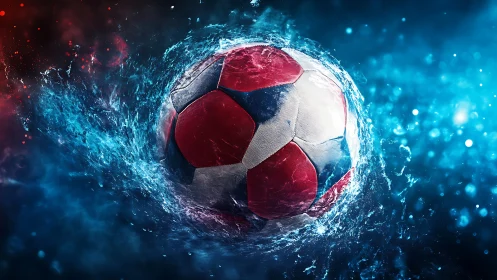 Hydro-charged soccer sphere bursting through electric tides.