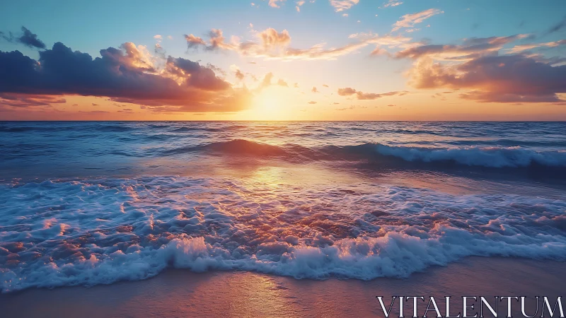 Spectral ocean horizon with high-saturation sunset dynamics.