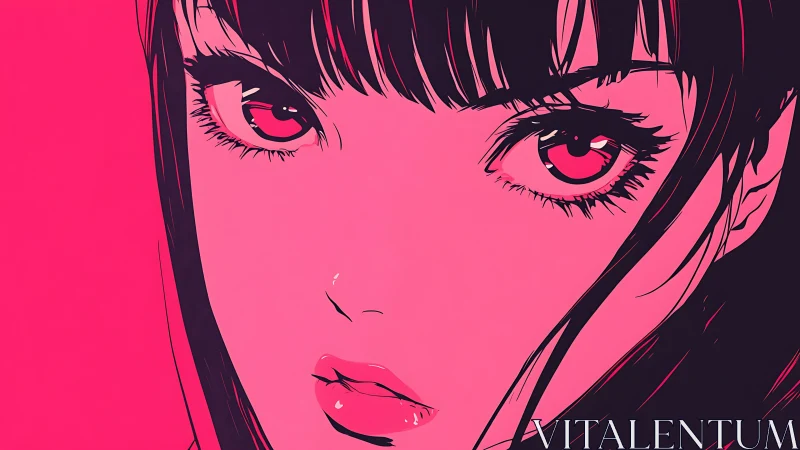 Neon pink anime portrait captures intense, hypnotic gaze.