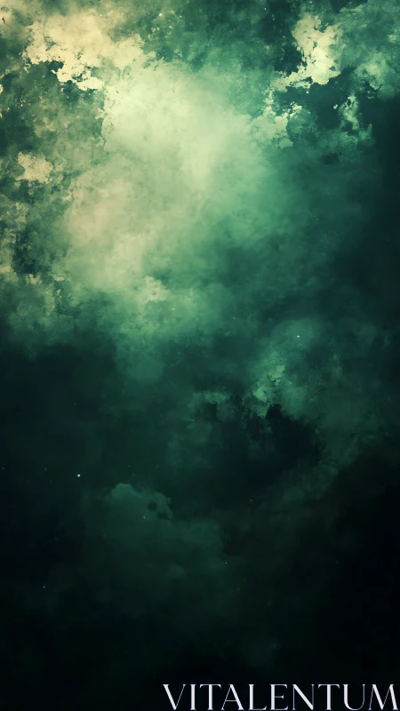 Soft emerald nebula drifting through a quiet cosmic night.