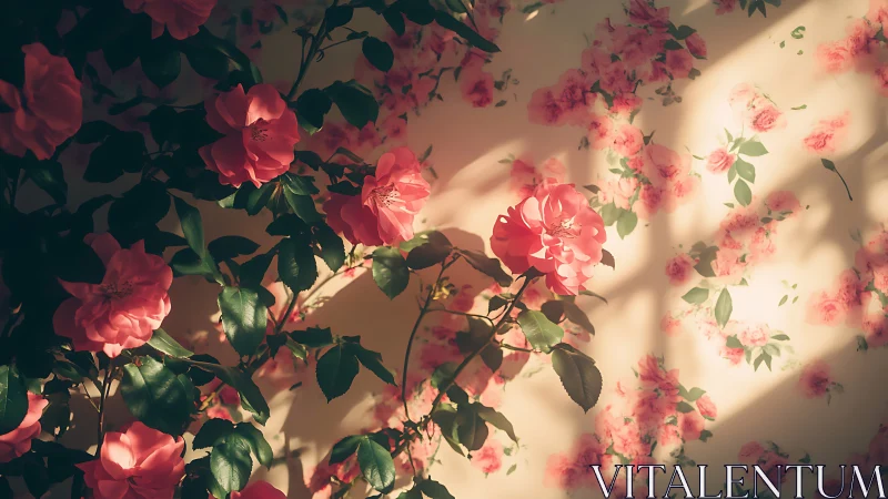 Sunlit Garden of Roses in Soft Pink.