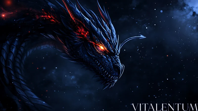 Infernal cosmic dragon coils through dark star-sprayed void