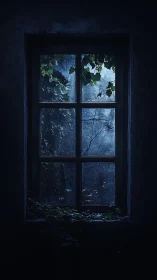 Moonlit ivy window inviting quiet night time reflection.
