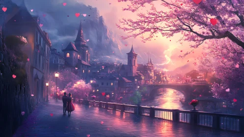 Digital landscape rendering of romanticized urban architecture with parametric bloom lighting effect