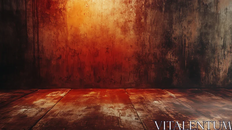 Burnt concrete interior glows with dramatic amber light.