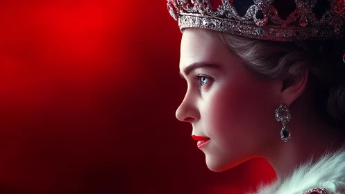 Crimson-lit crownbearer in fierce, jewel-bright stillness.