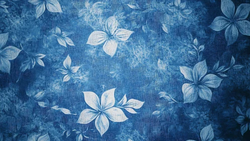 Indigo-Dyed Textile with Five-Petal Floral Motifs and Weathered Patina