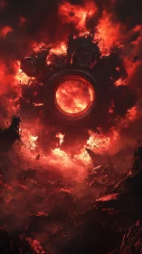 Orbital inferno gateway above collapsing alien wasteland.