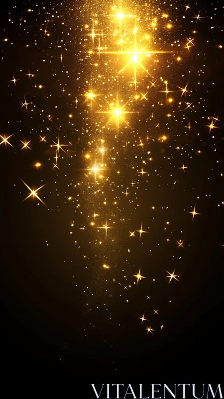 Golden light trail descends over dark background