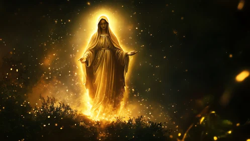 Luminous robed figure in radiant golden celestial aura.