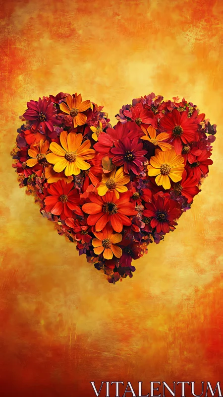 Heart-shaped arrangement of daisies on textured background.