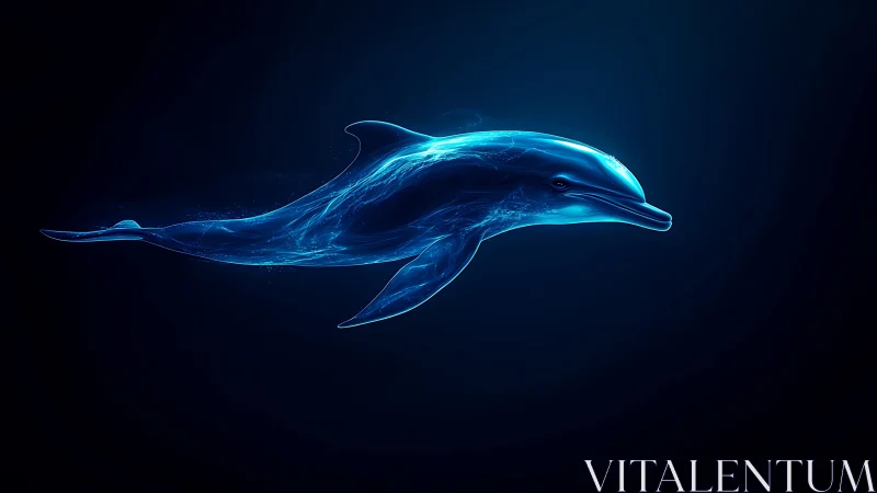 Glowing neon dolphin glides through deep cosmic ocean.