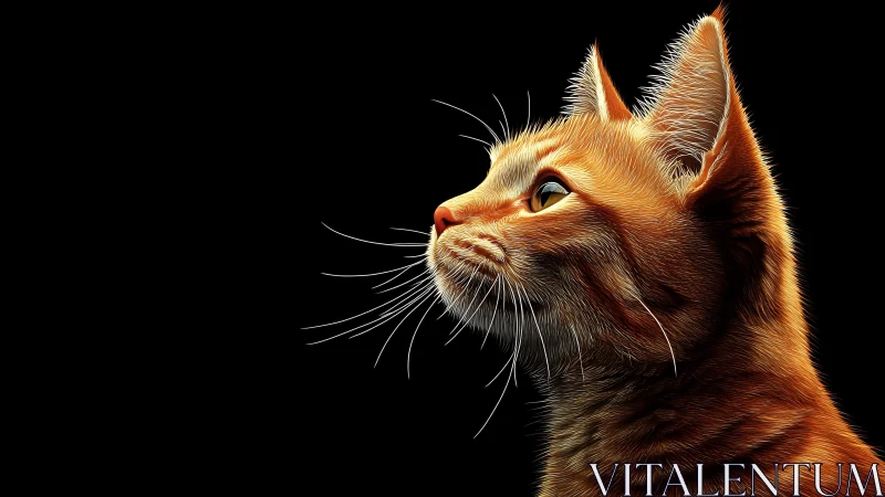 Ginger Cat Portrait Against Black Background.