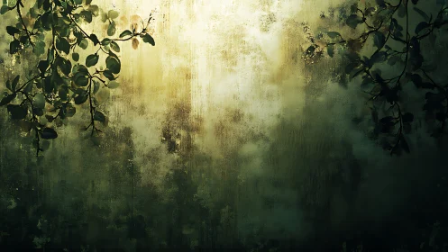 Diffuse backlit foliage against textured abstract green field.