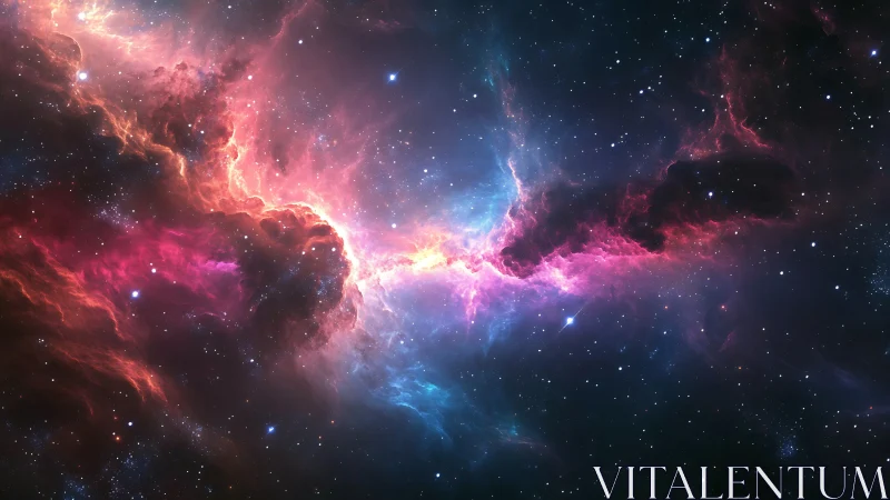 Glowing cosmic nebula spreading color through deep space.