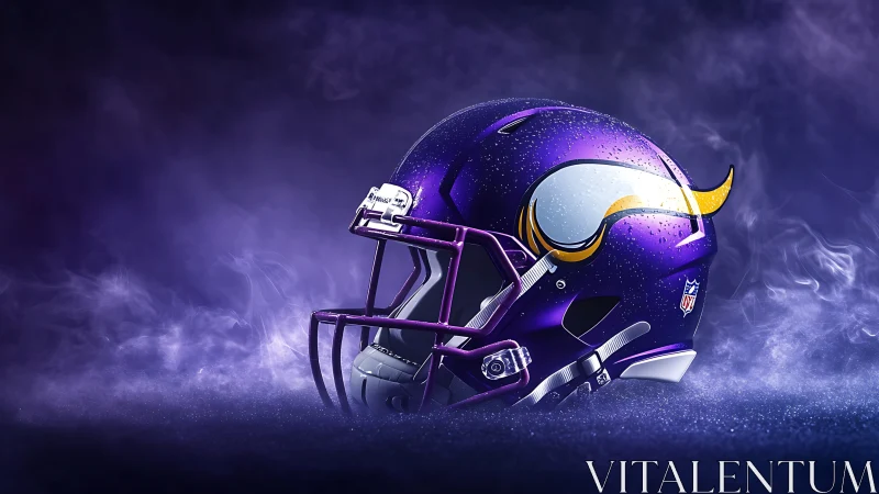 Stormlit purple gridiron helm crowned in mist and glory.