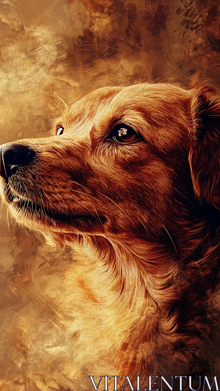 Golden retriever portrait glows against textured abstract background.
