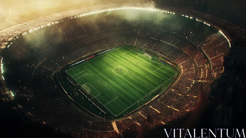 Floodlit football stadium glows above a packed evening crowd.