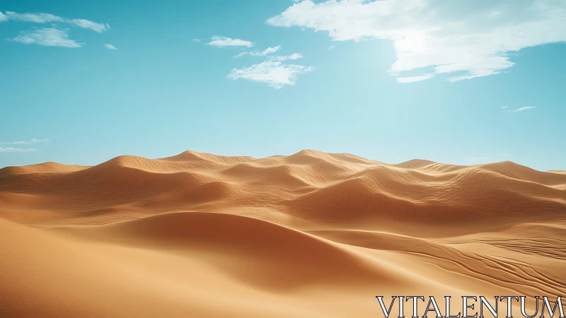 Sunlit desert dunes form rolling ridges under clear sky