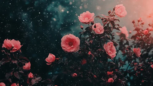 Nocturnal Rose Garden: Dreamscape Luminescence Through Digital Composition.