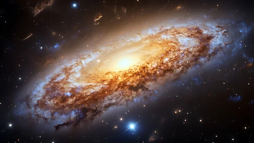 Photorealistic spiral galaxy with luminous stellar core rendering.