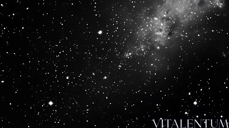 Monochrome star field with dense galactic dust region.