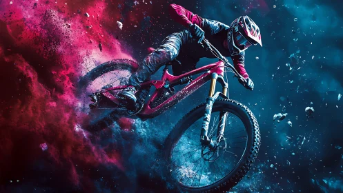Cosmic trailblazer carving neon dust on a roaring bike.
