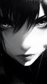 Monochrome portrait isolates intense female gaze in shadow