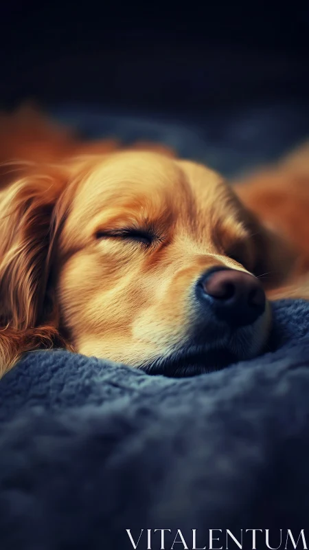 Golden retriever sleeps peacefully on a soft blue blanket