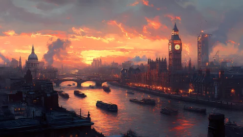 Sunset fire paints London’s riverside skyline in glowing strokes
