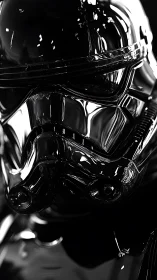 Chrome sci fi helmet in dramatic monochrome closeup study.