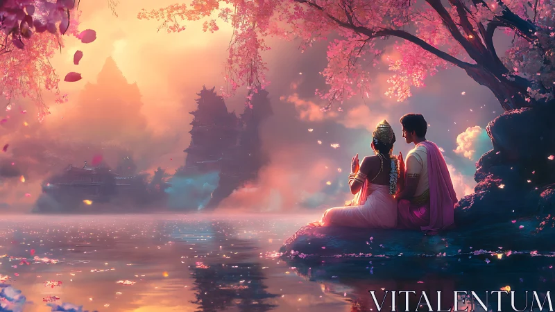 Cherry Blossoms Frame Couple by Ancient Illuminated Palace.