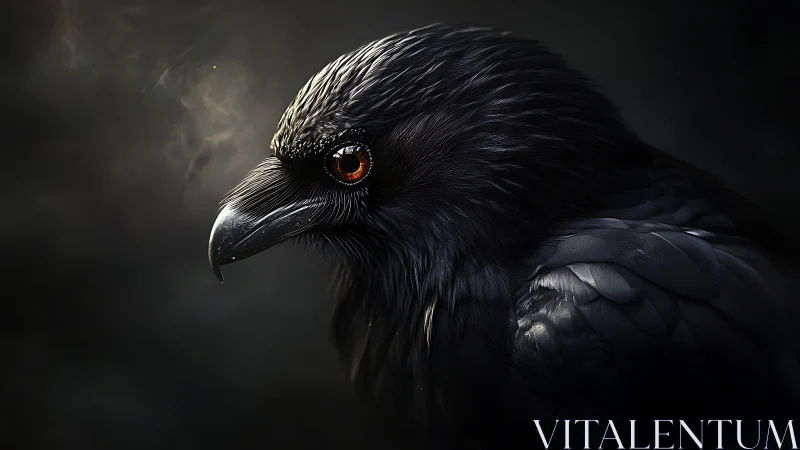 Obsidan raven portrait with cinematic low‑key rim lighting.