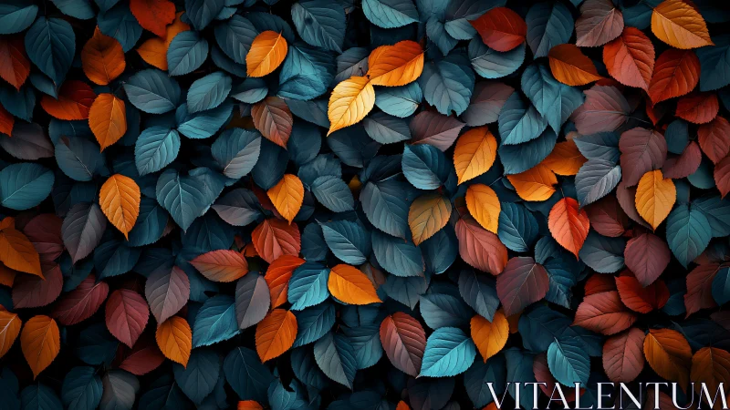 Radiant autumn foliage in dense teal and ember tones.