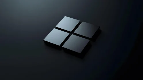 Minimalist 3D Black Windows Logo on Dark Gradient Background.