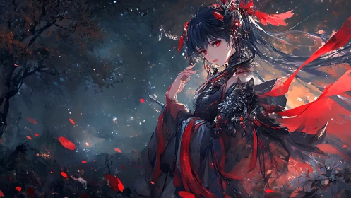 Crimson night dancer wrapped in twilight petals and flame.