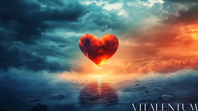 Fiery Heart Over Ocean Sunset