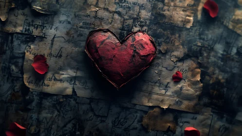 Weathered Heart Rests Among Faded Letters.