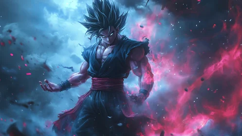 Storm-lit warrior gathering glowing power and quiet resolve.