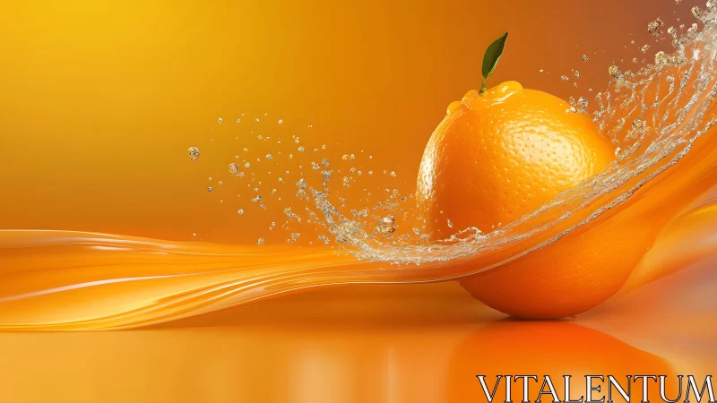Vibrant orange splash with water in dynamic digital art style.