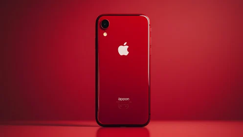 Red iPhone XR with Centered Apple Logo and Single Camera on Gradient Backdrop