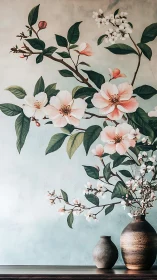 Delicate Floral Garden with Blossoming Branches in Pottery