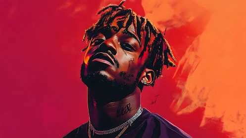 Digital portrait of confident man rendered in bold neon hues