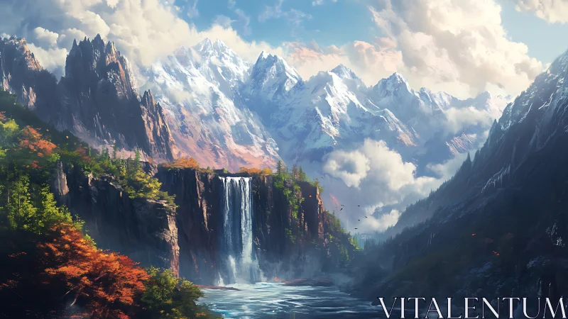 Cascading skyfall between ember forests and crystal peaks.