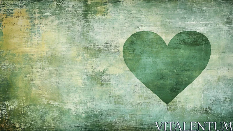 Green Heart on Distressed Textured Background.