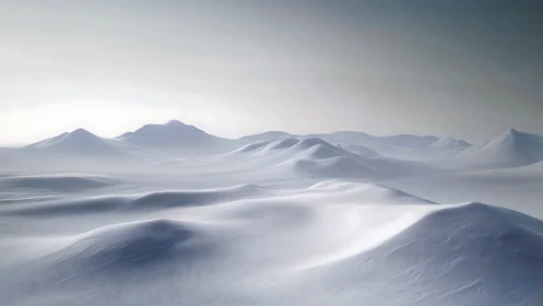 Minimalist snow dunes under soft winter sky at dawn.