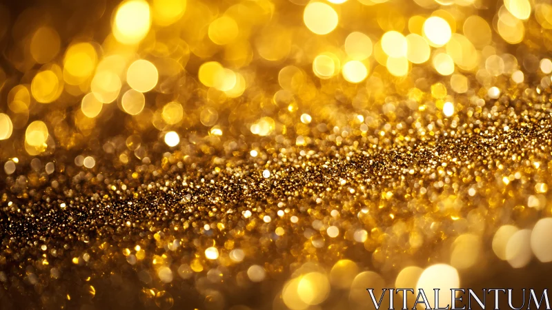 Golden glitter surface with blurred bokeh lights.
